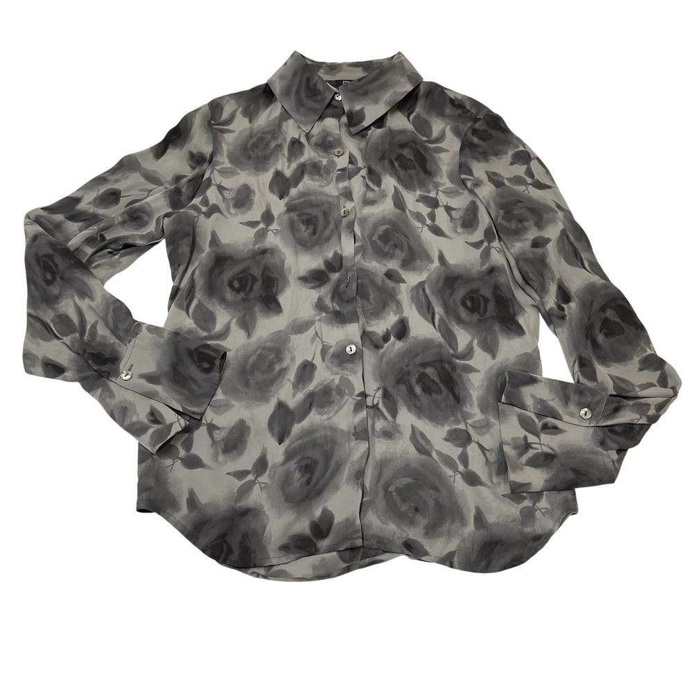 Jones Top Black Floral Roses Sheer Silk Blouse Size S Dark Romantic Fairy Grunge